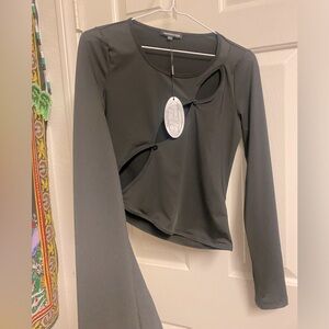 Black long sleeve cut out stretch Top